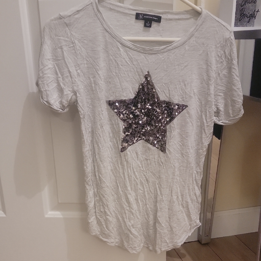 I•N•C Gray Tee with Sequin Star. Size Small.